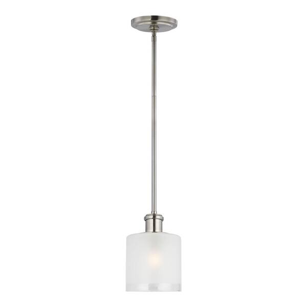 Generation Lighting Norwood 1-Light Brushed Nickel Transitional Mini Pendant with Clear Highlighted Satin Etched Glass Shade