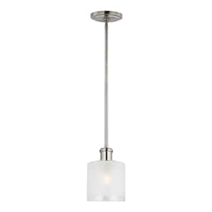 Norwood 1-Light Brushed Nickel Transitional Mini Pendant with Clear Highlighted Satin Etched Glass Shade