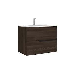 Menta 32 in. W x 18.1 in. D x 23.8 in. H Single Sink Wall Mounted Bath Vanity in Wenge with White Ceramic Top