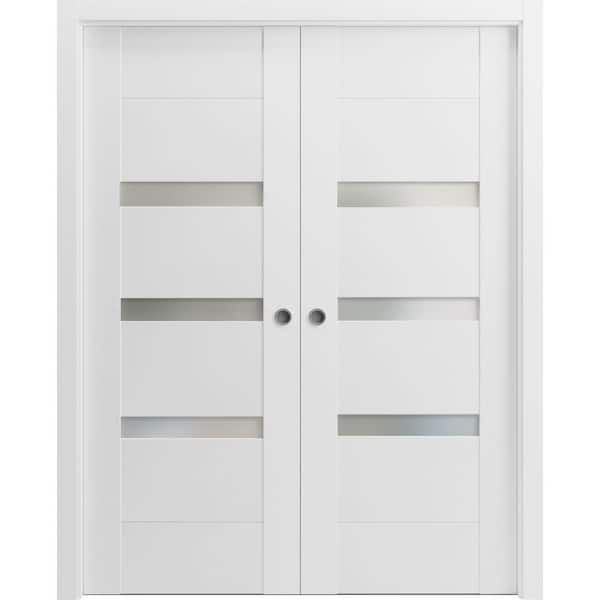 VDOMDOORS 60 in. x 96 in. 2 Panel White Finished MDF Sliding Door with Hardware