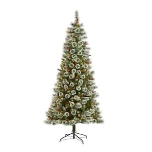 7 ft. Pre-Lit Frosted Swiss Pine Artificial Christmas Tree with 400 Clear LED Lights and Berries