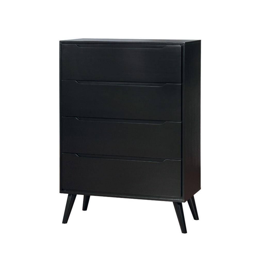 Mid-Century Black Wooden Chest with Slim Flared Legs