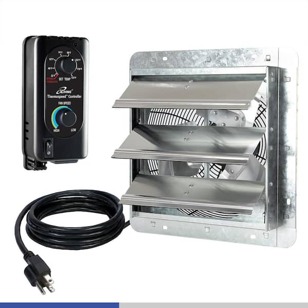12 in. 960 CFM 65 dB Wall Mounted Shutter Exhaust Fan, Attic Fan with Thermostat and Variable Speed Controller