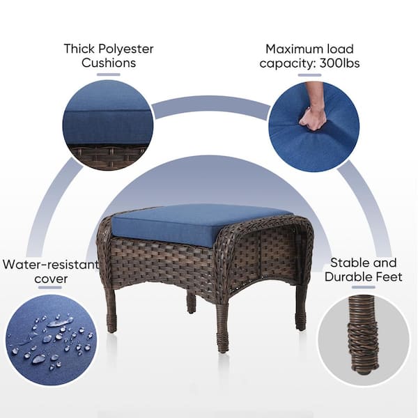 Opohoro PlainCurve Metal and Brown Wicker Outdoor Ottoman with