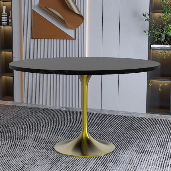 Leisuremod Black Round MDF Wood 48 in. Tabletop Pedestal Dining Table Seats 4 Verve Collection