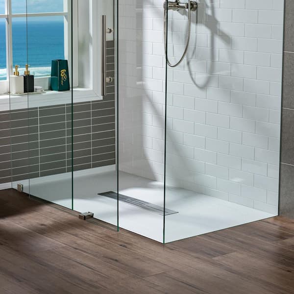 WOODBRIDGE 47.25 in. L x 31.5 in. W Alcove Shower Pan Base with Center Drain in White, Low Profile, Wheel Chair Access