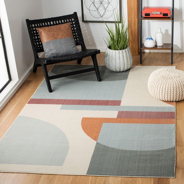Orwell 3 ft. x 3 ft. Ivory/Blue Abstract Geometric Square Area Rug