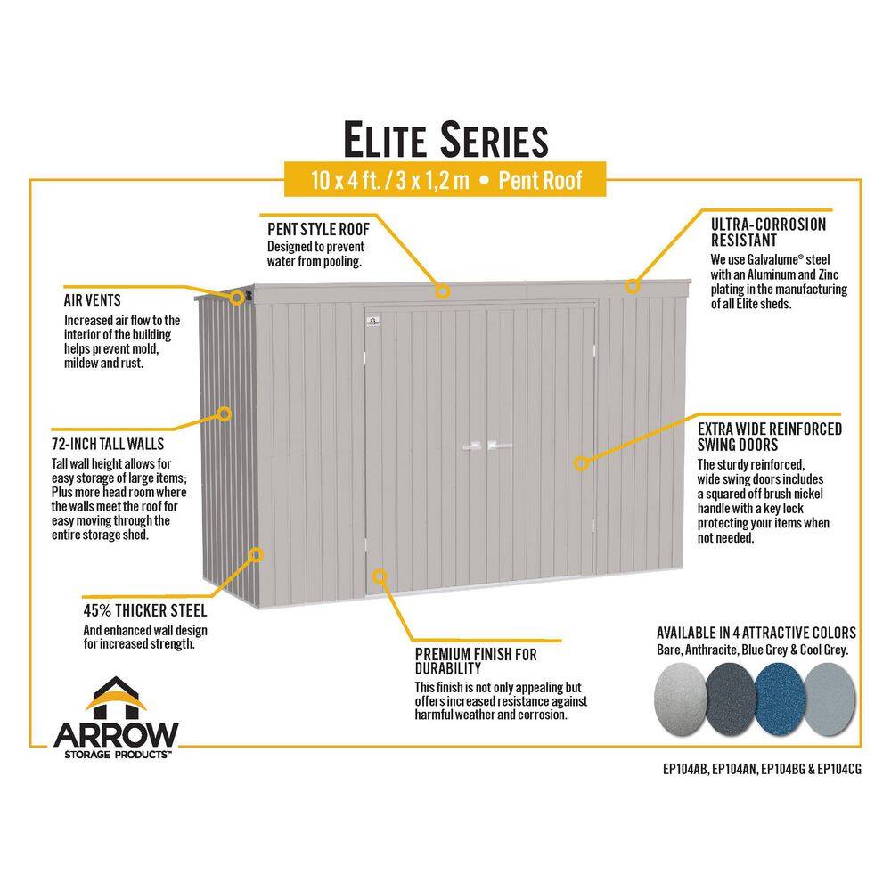 Elite 10 ft. x 4 ft. Blue Grey Galvanized Steel Storage Shed