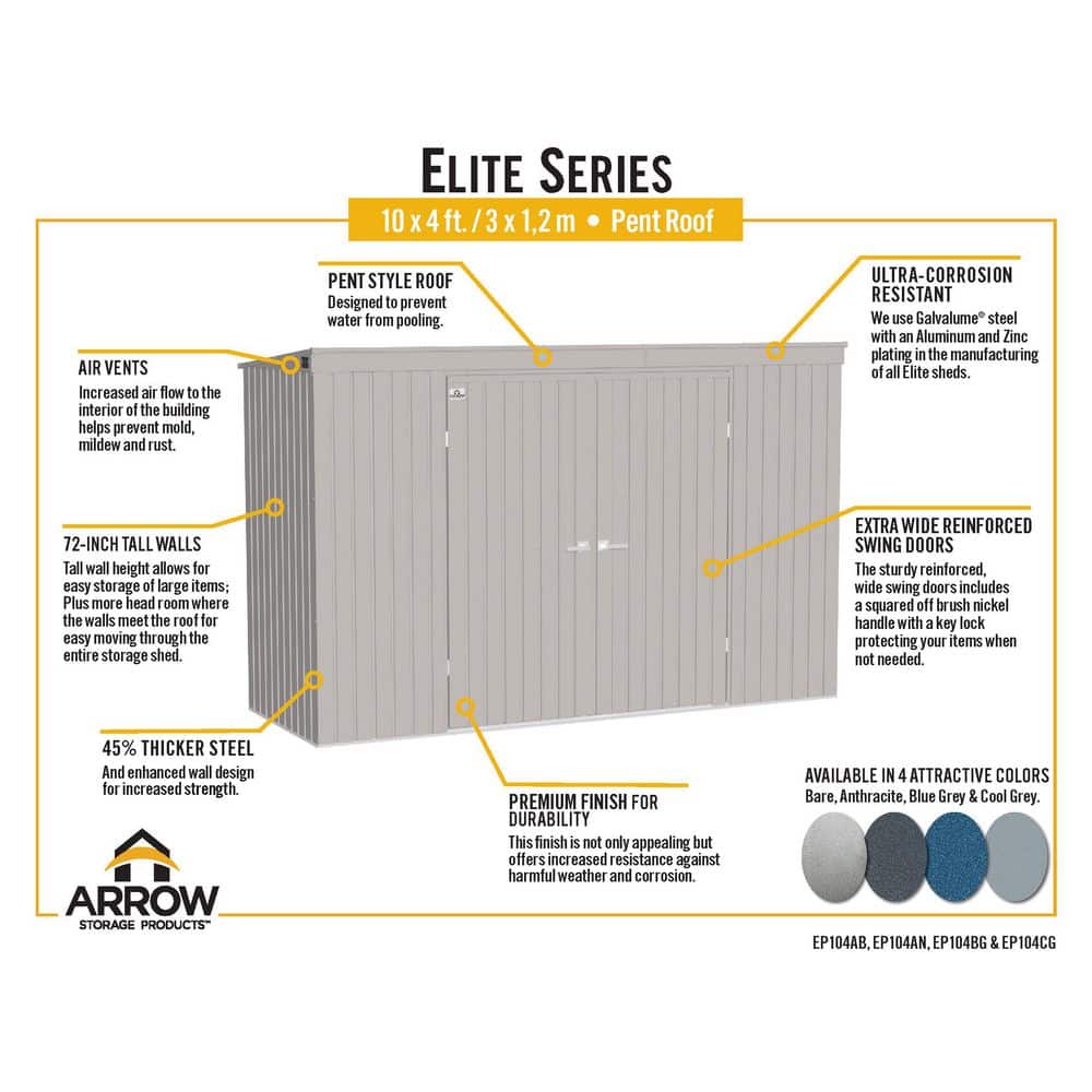Elite 10 ft. x 4 ft. Silver Galvalume Steel Storage Shed Kit