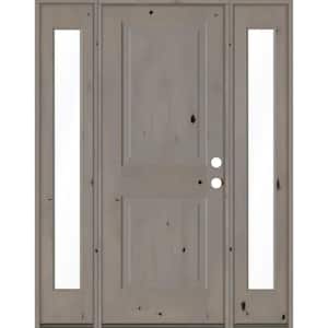 58 in. x 80 in. Rustic Knotty Alder Left-Hand/Inswing Clear Glass Grey Stain Square Top Wood Prehung Front Door