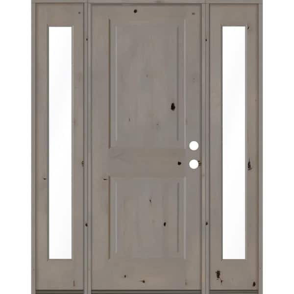 Krosswood Doors 60 in. x 80 in. Rustic Knotty Alder Left-Hand/Inswing Clear Glass Grey Stain Square Top Wood Prehung Front Door