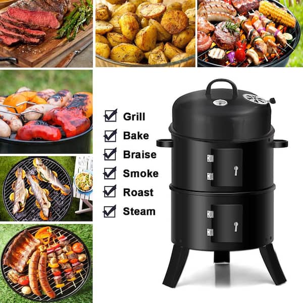 Theseus Charles Keasing Middel 3 in 1 Charcoal Vertical Smoker Grill BBQ Roaster Steel Barbecue Cooker  Outdoor Package-TCHT-ZCF0026 - The Home Depot