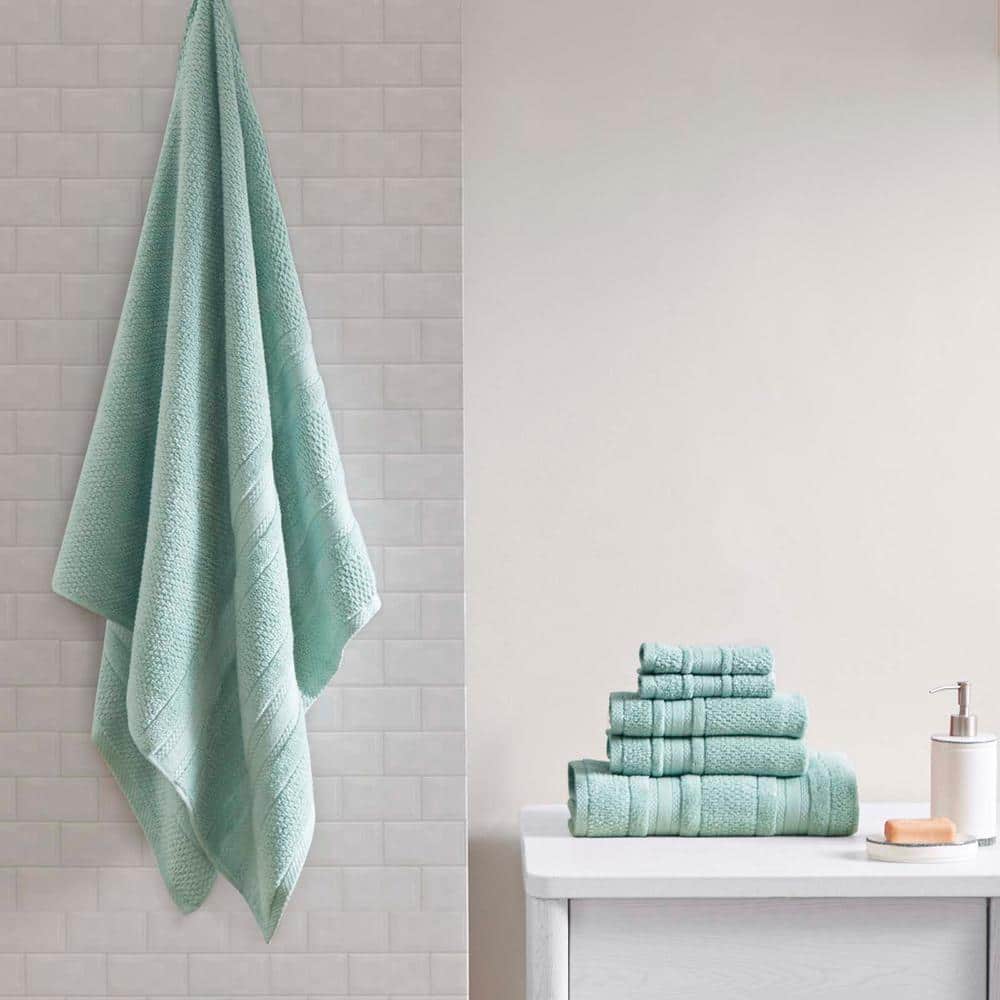 6-Piece Cotton Bath Towel Set, Soft and Absorbent Seafoam Bath Towels