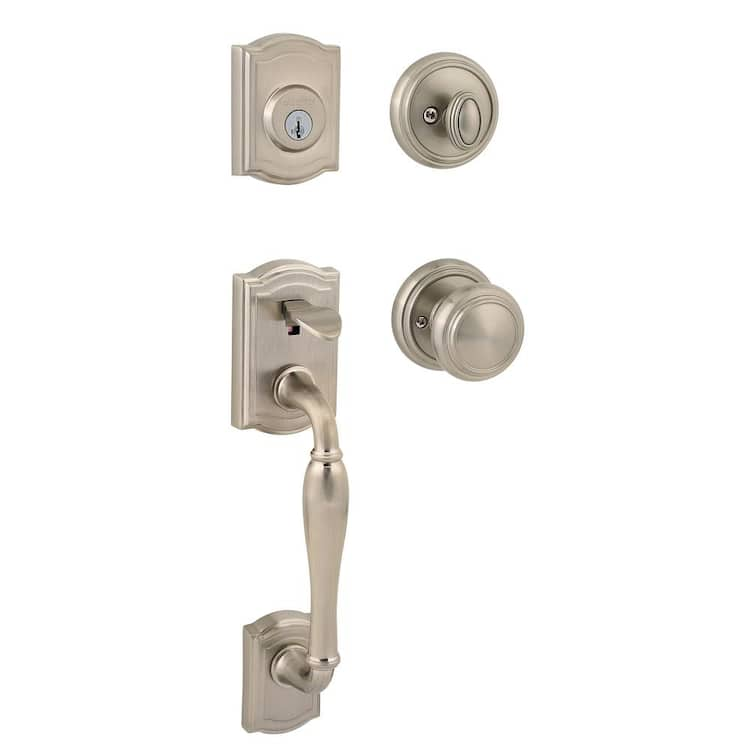 Baldwin Prestige Wesley Single Cylinder Satin Nickel Door Handleset with Alcott Door Knob Featuring SmartKey Security