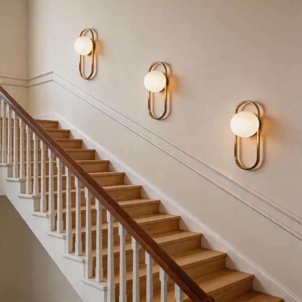 5.5 in. 1-Light Gold Brass Wall Sconces Set of 2, Milky White Globe Glass Wall Light Fixtures for Bedroom Bathroom