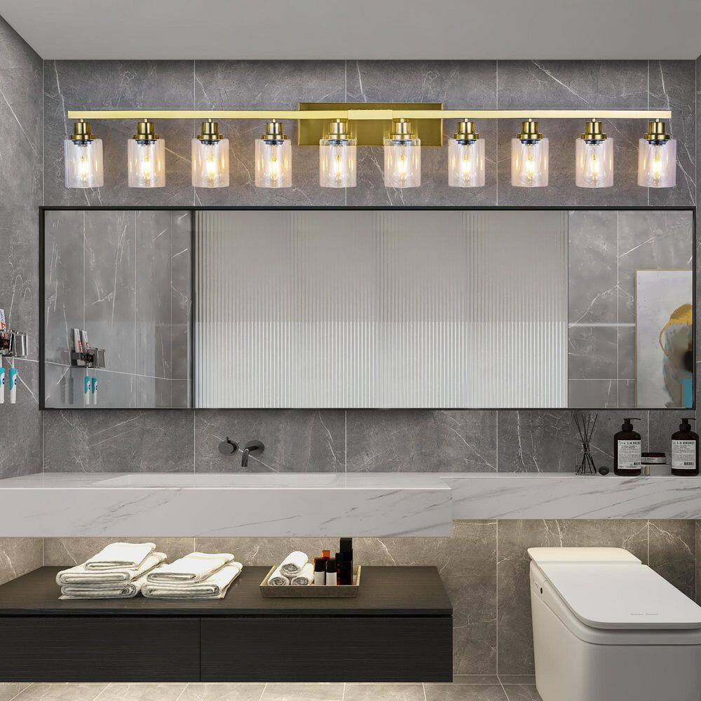 52 in. 10 Light Gold Vanity Light, Modern Bathroom Wall Sconce for Mirror Bedroom, Bulbs not Included price history on PriceWatchPro