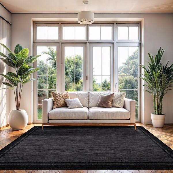 CAMILSON Hawaii Black/Grey 5 ft. x 7 ft. Bordered Indoor/Outdoor