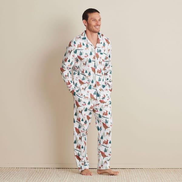 Company Cotton Family Flannel Sleep And Access Men's Medium White Multi Pajama Set