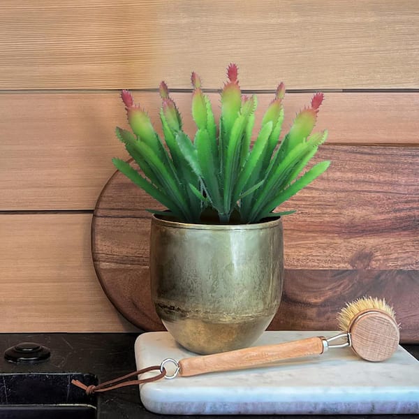 LIVING LUXURY 7.5 in. Green Burgundy Cactus Artificial Succulent Stem Plant  Greenery Pick Spray Branch (Set of 3) 83750-GR-BU