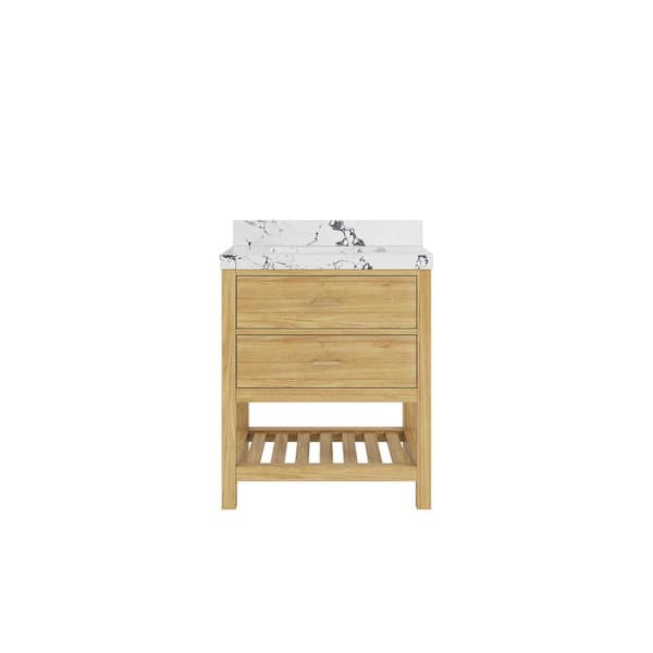 Willow Collections Parker Teak 30 in. Single Sink Freestanding Light Natural Bath Vanity with Viola Night Quartz Top Unassembled