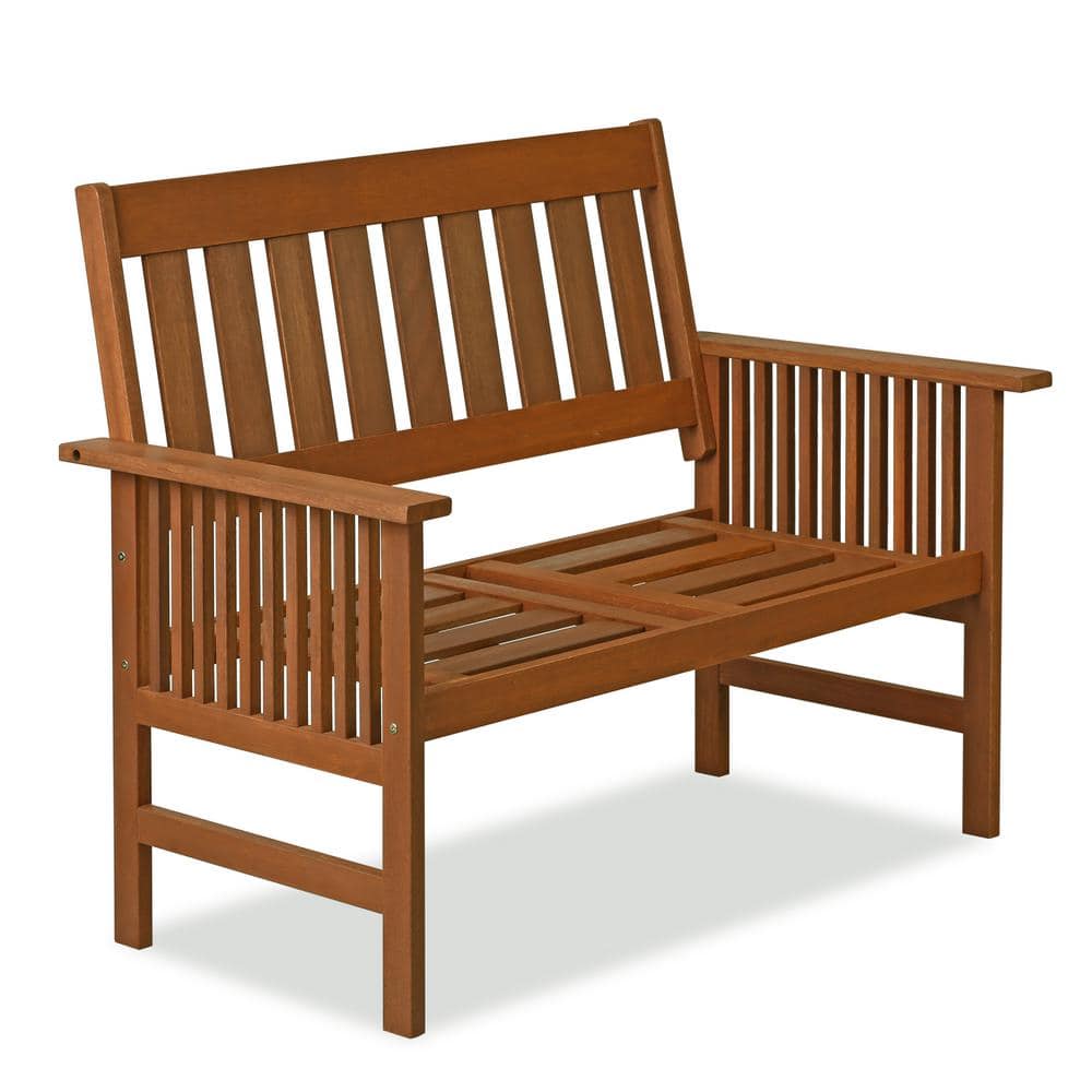 Tioman Natural Hardwood Outdoor Bench with Beige Cushions