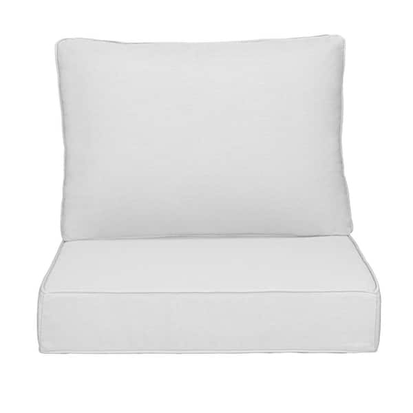 Uixe Outdoor Chair Cushions 2-Piece 23x25+20x23In.Deep Seat and Clasped Cushion Set for Patio Furniture in White