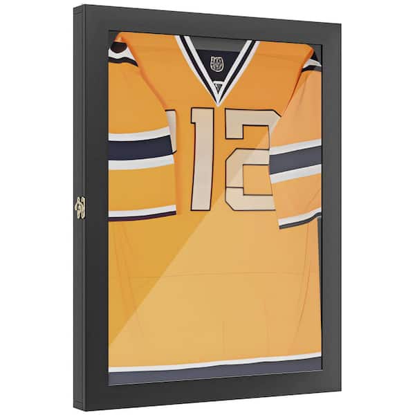 Afoxsos 24 in. x 32 in. Black Picture Frame, Jersey Display Case, Wall-Mounted Memorabilia Acrylic Shadow Box with Hanger