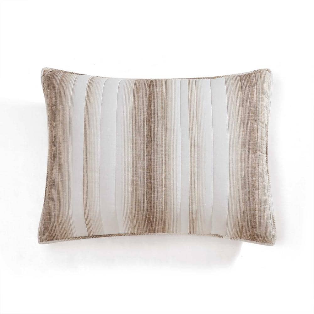 Beige Striped Full Cotton Reversible Quilt Set