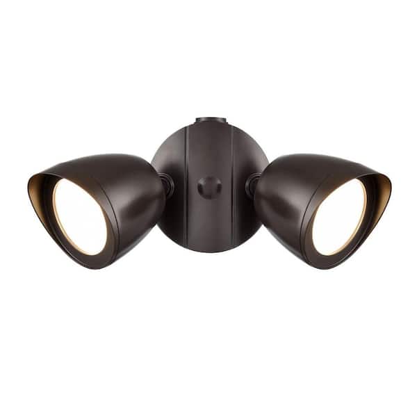 4.25 in. 20W 1400 Lumen 40° Powder Coated Bronze 2-Light Integrated LED Outdoor Security Flood Light