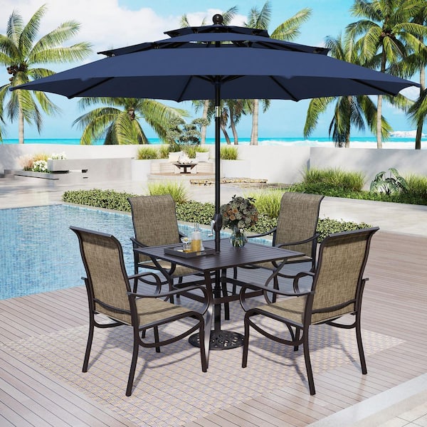 10 ft wooden patio umbrella 10ft Patio Square Offset Umbrella With Hanging Decorative Holes and Air Vent, With Weights main image 0