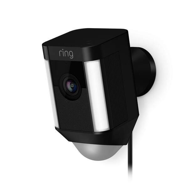 Ring Refurbished Spot Light Cam Wired Outdoor Rectangle Security Camera in Black