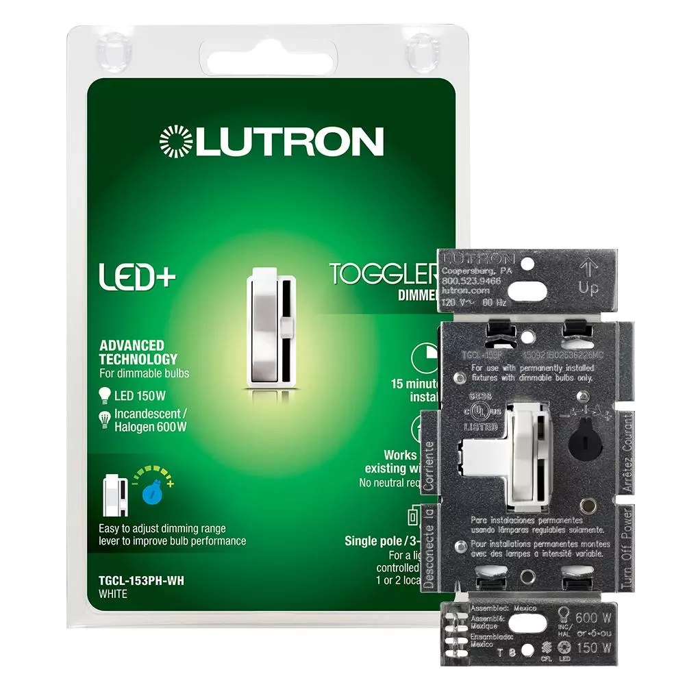 Lutron Toggler LED+ Dimmer Switch for Dimmable LED, Halogen and