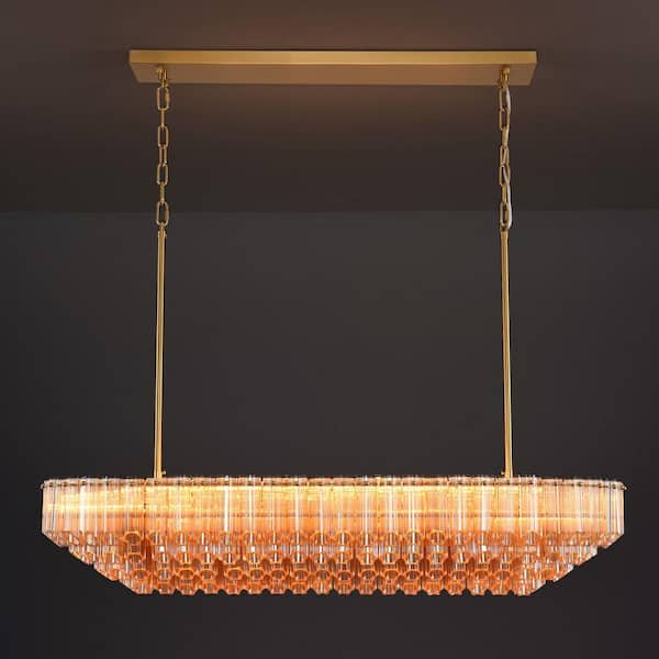 PUYRNF 43 in. Modern Oval Chandelier, 12-Light Luxury Gold Kitchen Island Chandelier for Living Room Bedroom Dining Room