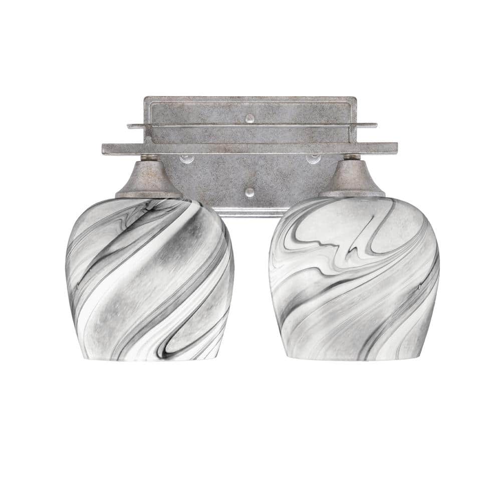 Ontario 13.25 in. 2-Light Vanity Light Aged Silver Onyx Swirl Glass Shade
