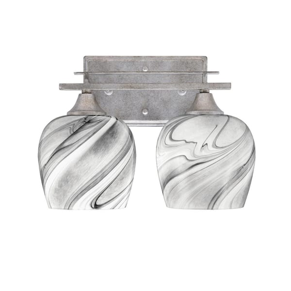 Unbranded Ontario 13.25 in. 2-Light Vanity Light Aged Silver Onyx Swirl Glass Shade