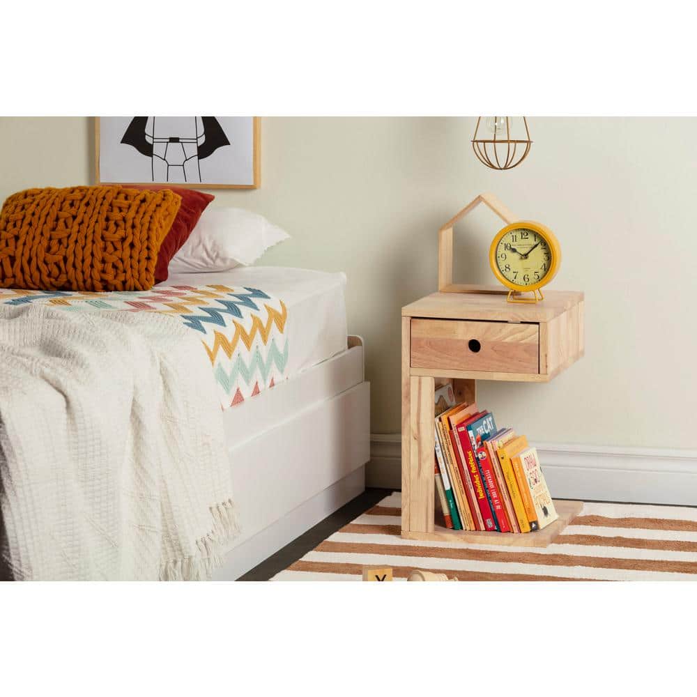 Natural Rubberwood Scandinavian 1-Drawer Nightstand
