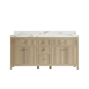 Sonoma Oak 72 in. W x 22 in. D x 36 in. H Double Sink Bath Vanity in White Oak with 2" Viola Brown Qt. Top