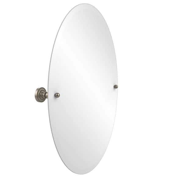 Allied Brass Dottingham Collection 21 in. x 29 in. Frameless Oval Single Tilt Mirror with Beveled Edge in Antique Pewter