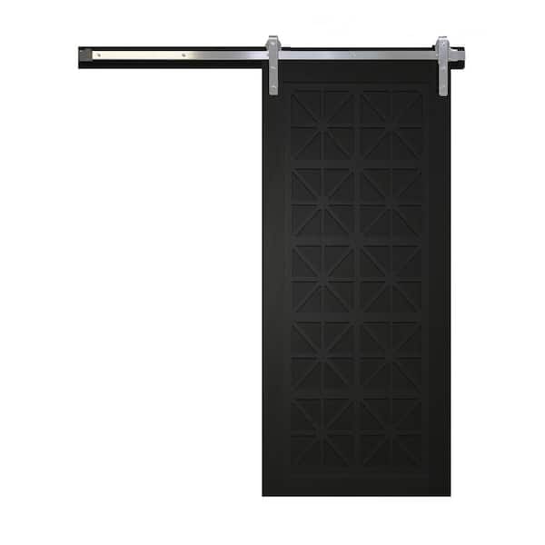 VeryCustom 30 in. x 84 in. Lucy in the Sky Midnight Wood Sliding Barn Door with Hardware Kit in Stainless Steel