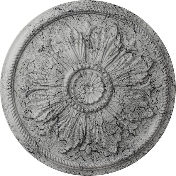 Ekena Millwork 1-1/2 in. x 23-5/8 in. x 23-5/8 in. Polyurethane Kaya Ceiling Medallion, Ultra Pure White Crackle
