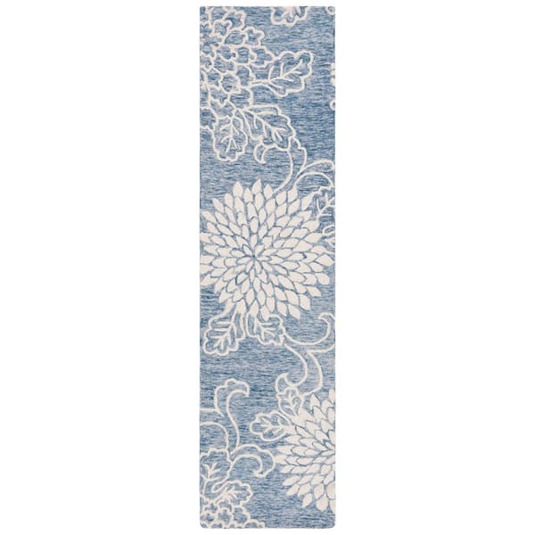 Jardin 2 ft. x 9 ft. Blue/Ivory Oversized Floral Runner Rug