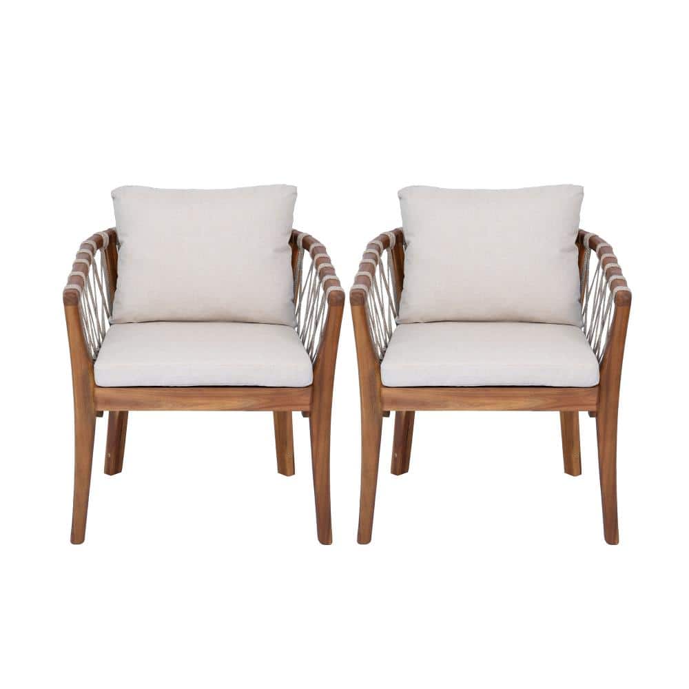 2-Piece Wood Outdoor Lounge Chair with Beige Cushions price history on PriceWatchPro