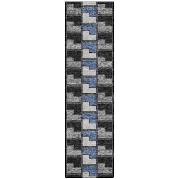 Chantille Machine Washable Indoor/Outdoor Abstract ACN2417 Black 2 ft. x 7 ft. Runner Rug