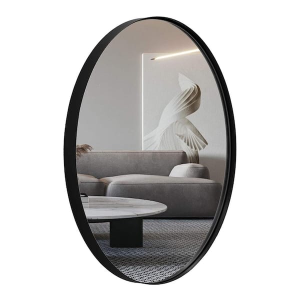 ANDY STAR 28 in. W x 1 in. H Oval Wall Hanging Black Bathroom Mirror