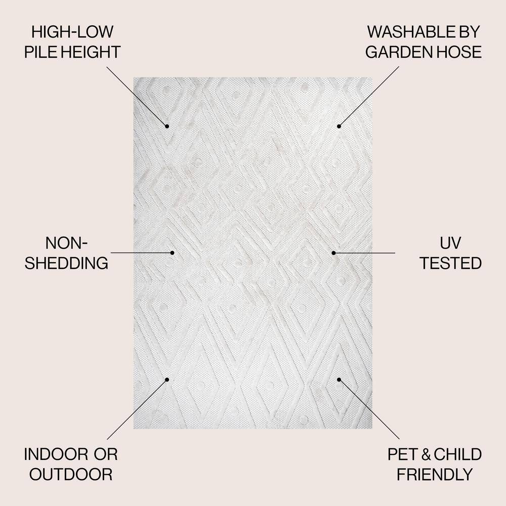 Ivory Geometric Flat Woven Synthetic Rectangular Rug