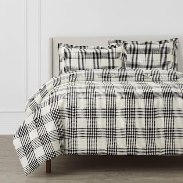 Home Decorators Collection Adderley 3-Piece Waffle Texture Comforter Set in Black and White Plaid (Full/Queen)