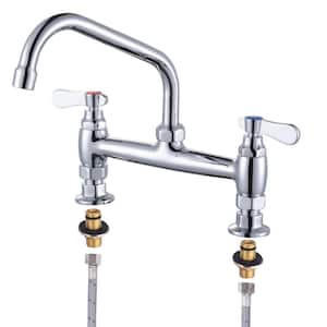 Double Handle Deck Mounted Commercial Standard Kitchen Faucet with 8 in. Swivel Spout & Supply Lines in Polished Chrome