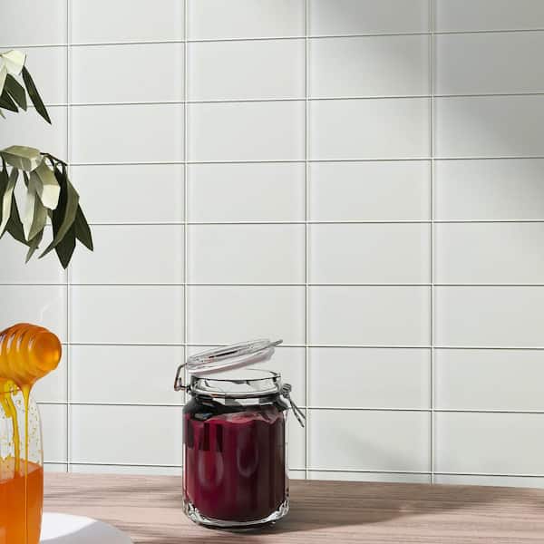 Crystile Soft White 3 in. X 6 in. Glossy Glass Subway Tile (10 sq. ft./Case)