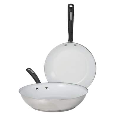 Duo 2 Pk - 10 in. and 12 in. Stainless Steel Fry Pan Set with Ceramic Interior