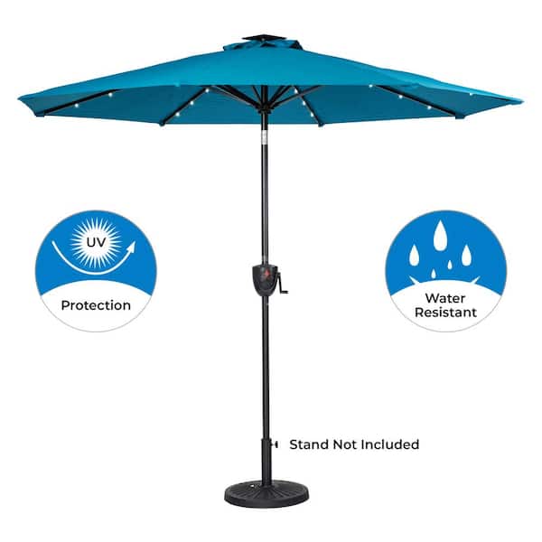 Sun-Ray 9 ft. Round 8 Rib Aluminum Market Bluetooth Solar Lighted Patio Umbrella in Teal